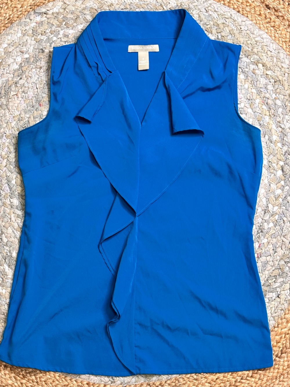 Banana Republic Bright Blue Sleeveless Ruffle Blouse